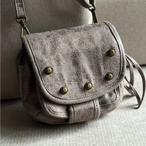 Adorable tan/grey/gold studded mini Matt & Nat crossbody purse